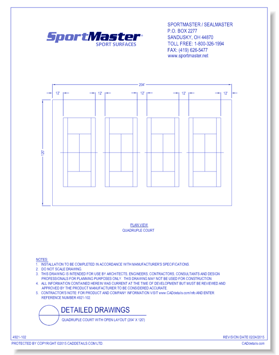 Quadruple Court with Open Layout (204' x 120')