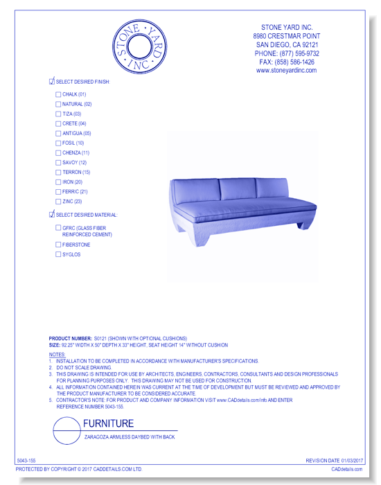 Zaragoza Armless Daybed With Back
