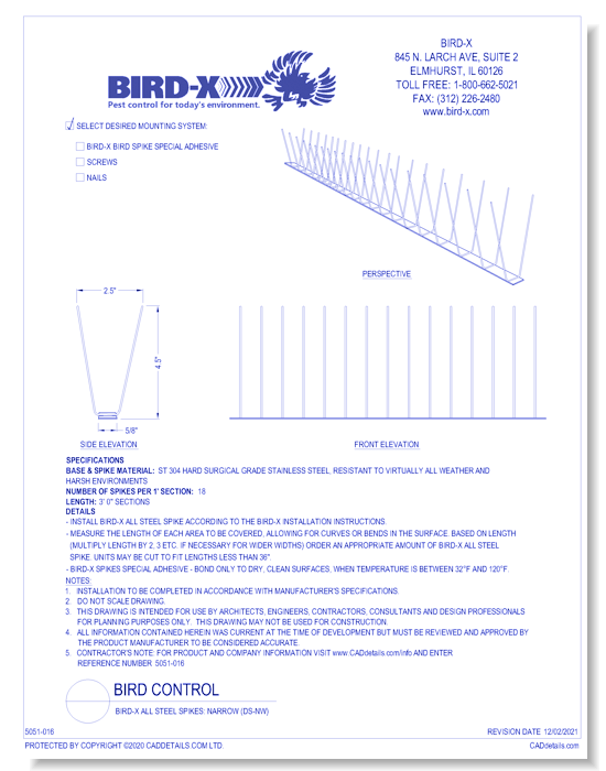 Bird-X All Steel Spikes: Narrow