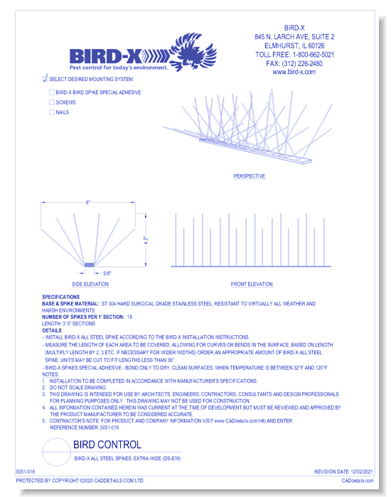 Bird-X All Steel Spikes: Extra Wide