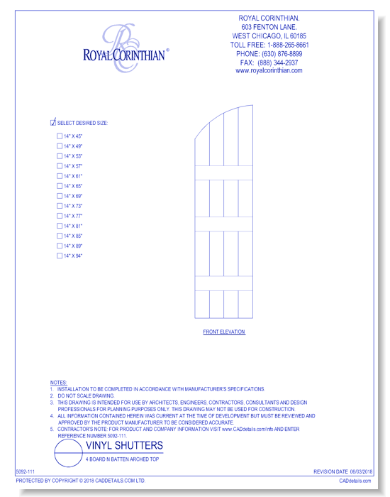 Vinyl Shutters: 4 Board n Batten Arched Top