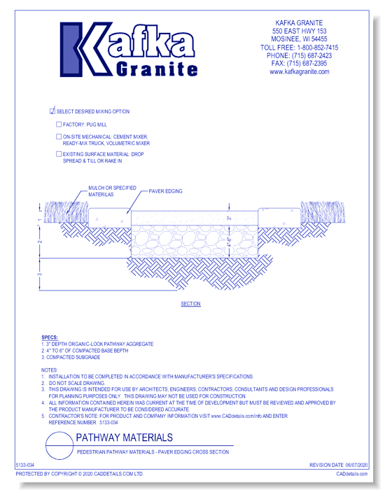Pedestrian Pathway Materials - Paver Edging Cross Section
