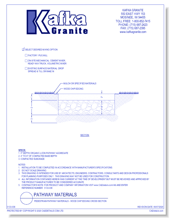 Pedestrian Pathway Materials - Wood Chip Edging Cross Section