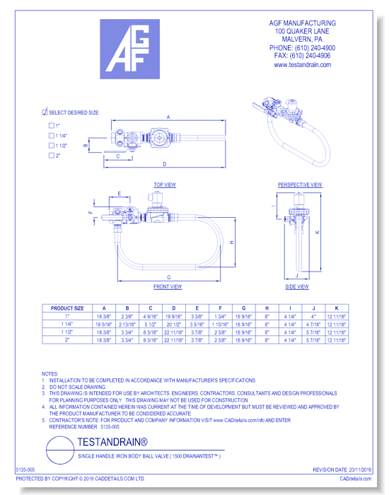 Single Handle Iron Body Ball Valve ( 1500 DRAINanTEST™ )
