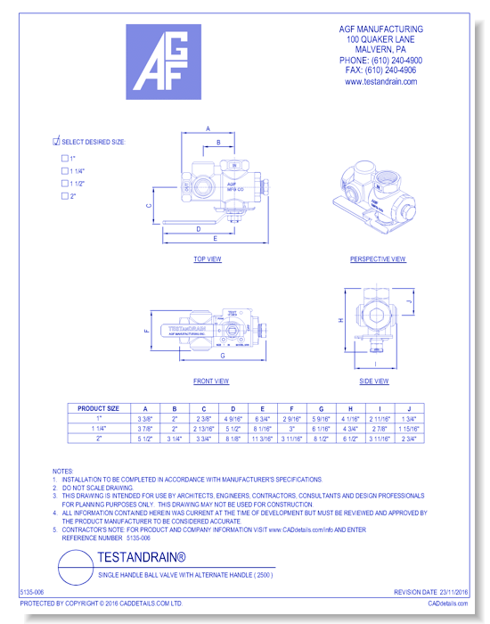 Single Handle Ball Valve with Alternate Handle ( 2500 )