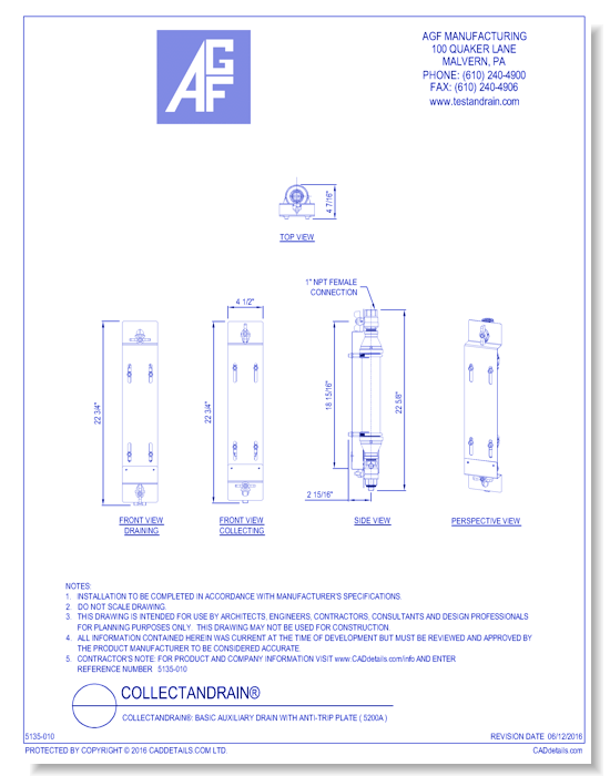 COLLECTanDRAIN®: Basic Auxiliary Drain with Anti-Trip Plate ( 5200A )