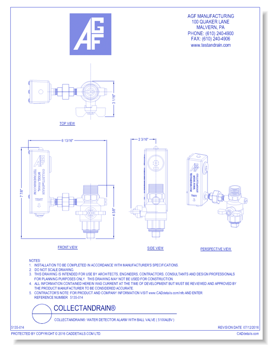COLLECTanDRAIN®: Water Detector Alarm with Ball Valve ( 5100ALBV )
