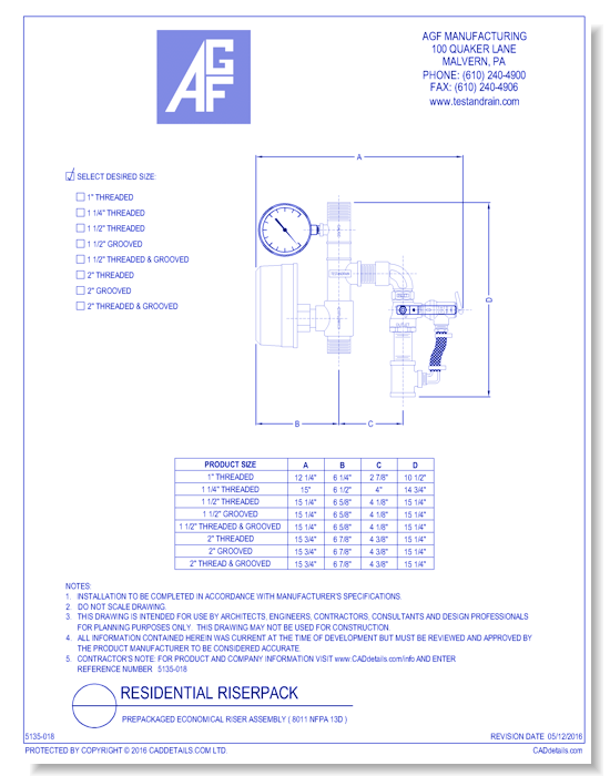 Prepackaged Economical Riser Assembly ( 8011 NFPA 13D )