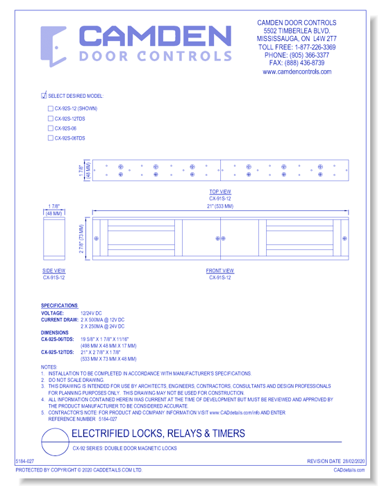 CX-92 Series: Double Door Magnetic Locks