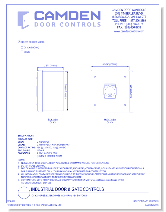CI-1KX Series: Exterior Use Industrial Key Switches