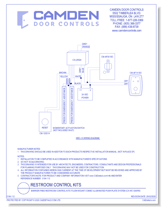 CX-WC13AXFM Combo System: Barrier Free Restroom Control Kits