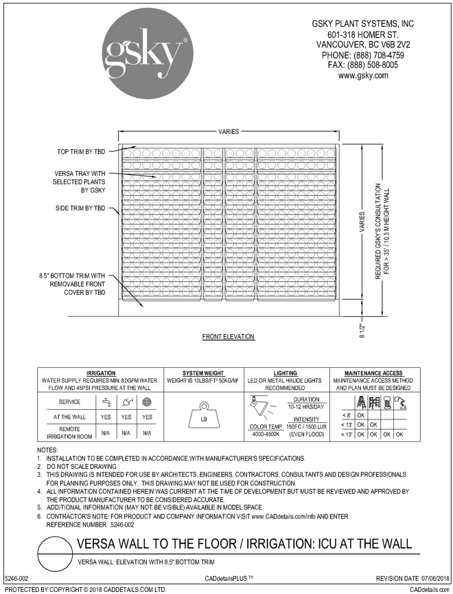 Versa Wall: Elevation With 8.5" Bottom Trim