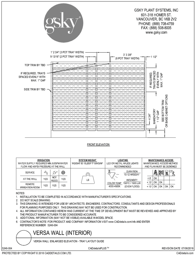 Versa Wall: Enlarged Elevation - Tray Layout Guide