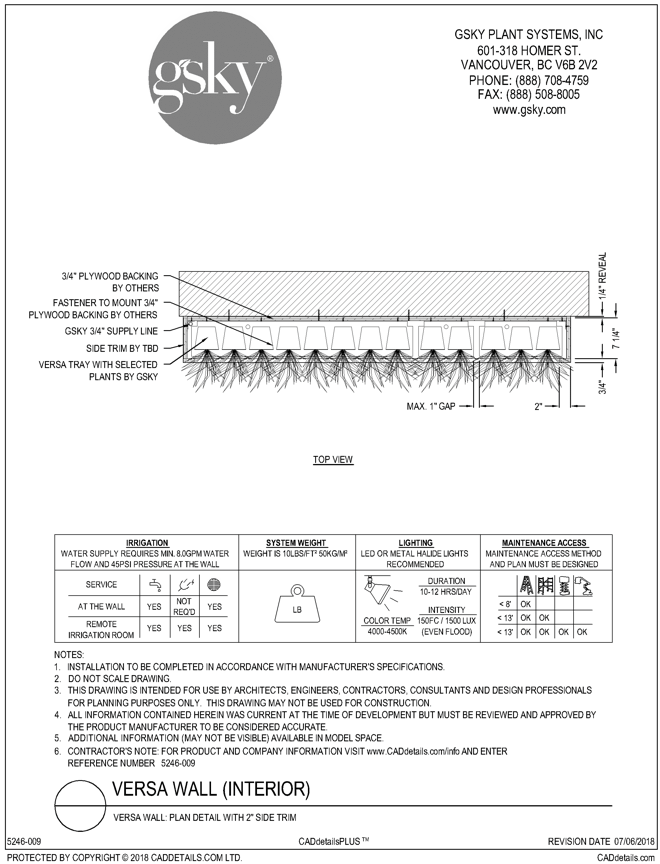 Versa Wall: Plan Detail With 2" Side Trim