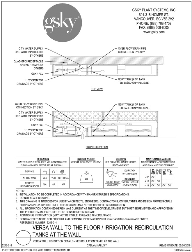 Versa Wall: Irrigation Details - Recirculation Tanks At The Wall