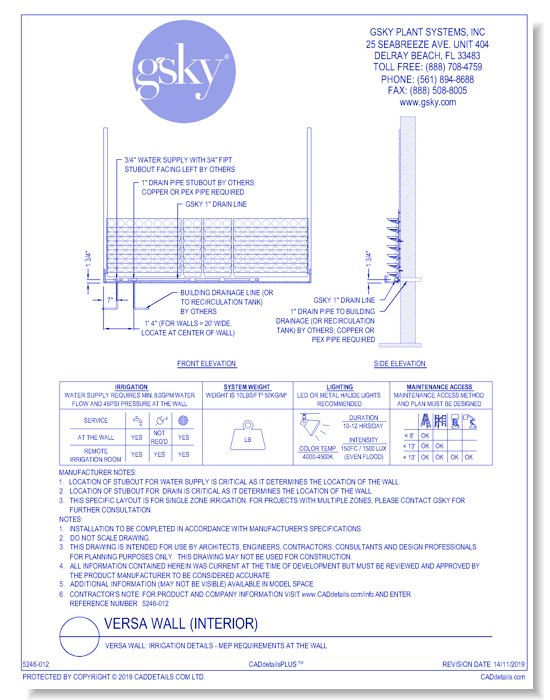 Versa Wall: Irrigation Details - MEP Requirements At The Wall