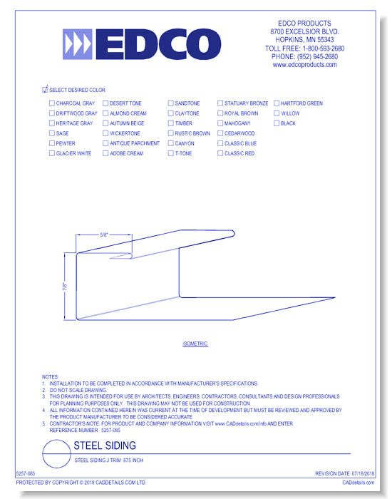 Steel Siding J Trim .875 inch