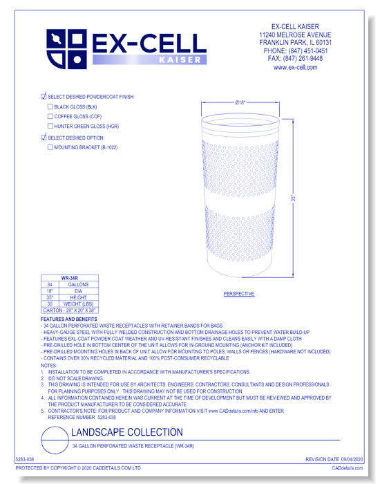 Landscape Collection: 34 Gallon Perforated Waste Receptacle (WR-34R)