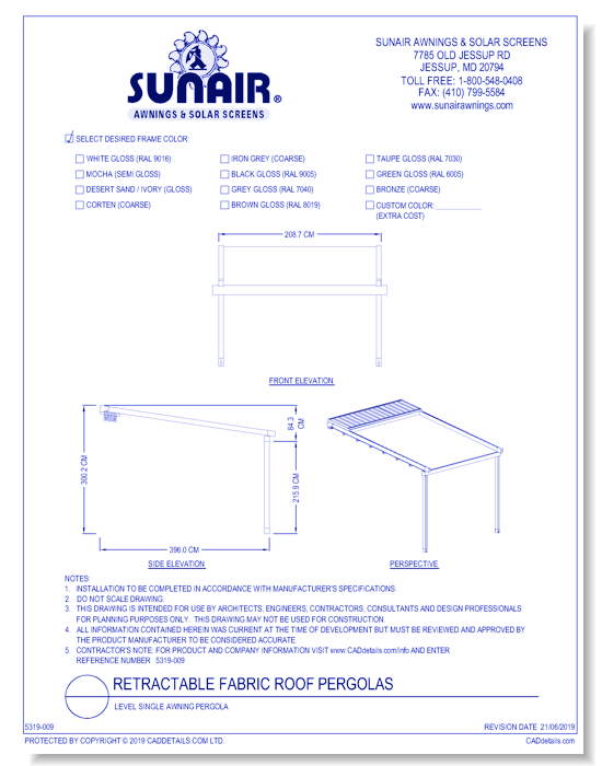 Level Single Awning Pergola 