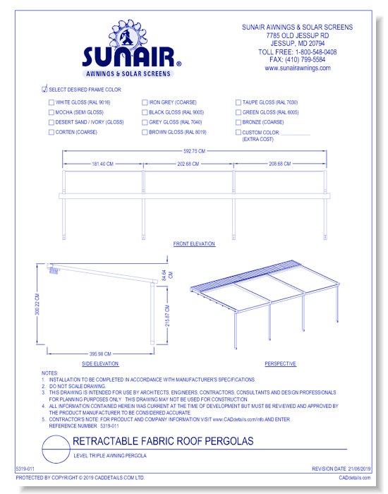 Level Triple Awning Pergola