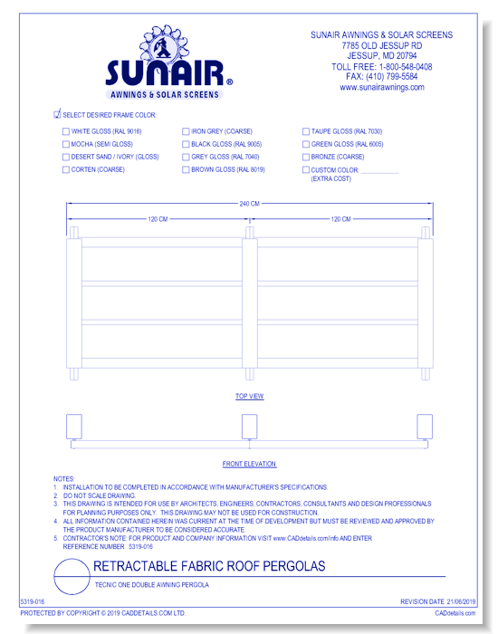 Tecnic One Double Awning Pergola