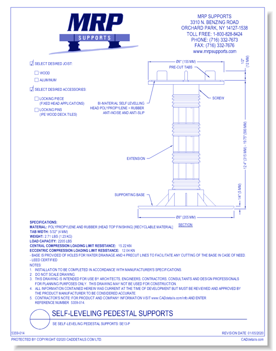 SE Self-Leveling Pedestal Supports: SE13-P