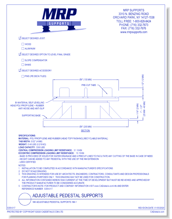 NM Adjustable Pedestal Supports: NM-1
