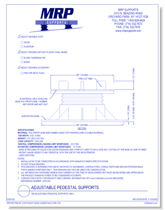 NM Adjustable Pedestal Supports: NM-4