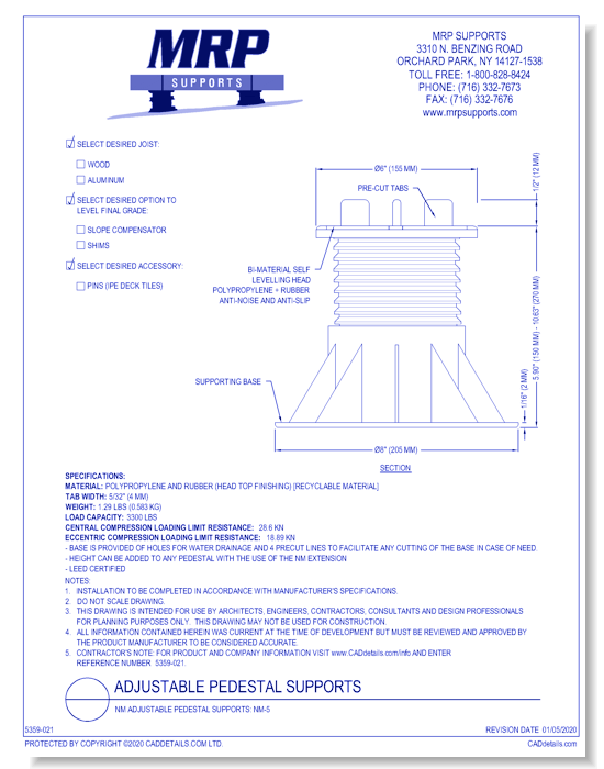 NM Adjustable Pedestal Supports: NM-5