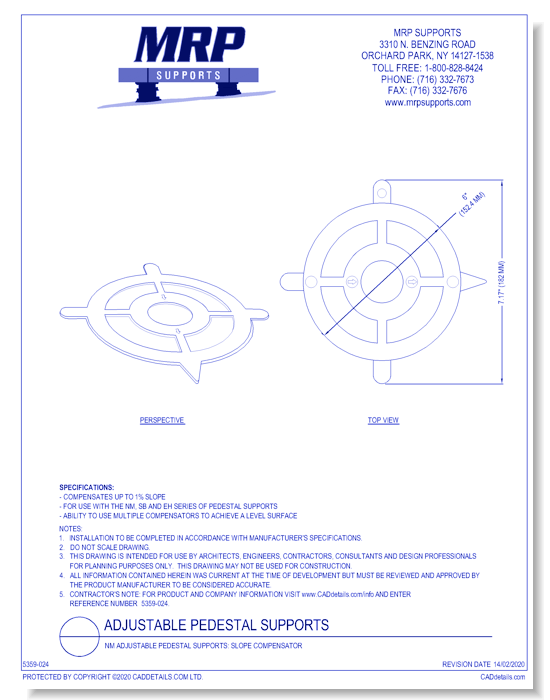 NM Adjustable Pedestal Supports: Slope Compensator