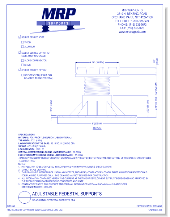 SB Adjustable Pedestal Supports: SB-4