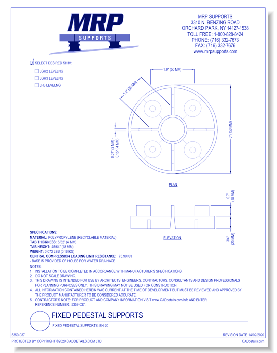 Fixed Pedestal Supports: EH-20