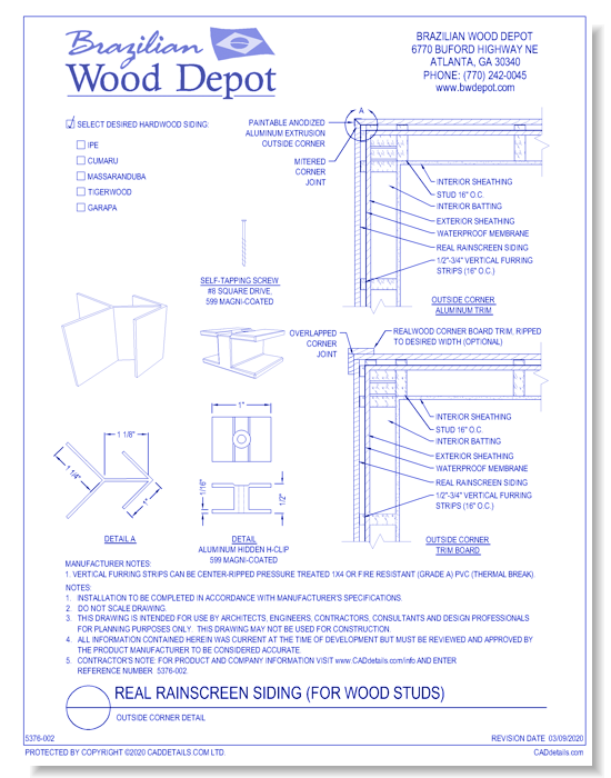 Real Rain Screen™ Siding (Wood Studs): Outside Corner Detail 