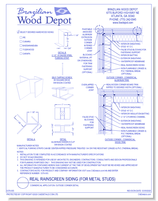 Real Rain Screen™ Siding (Metal Studs): Outside Corner Detail 