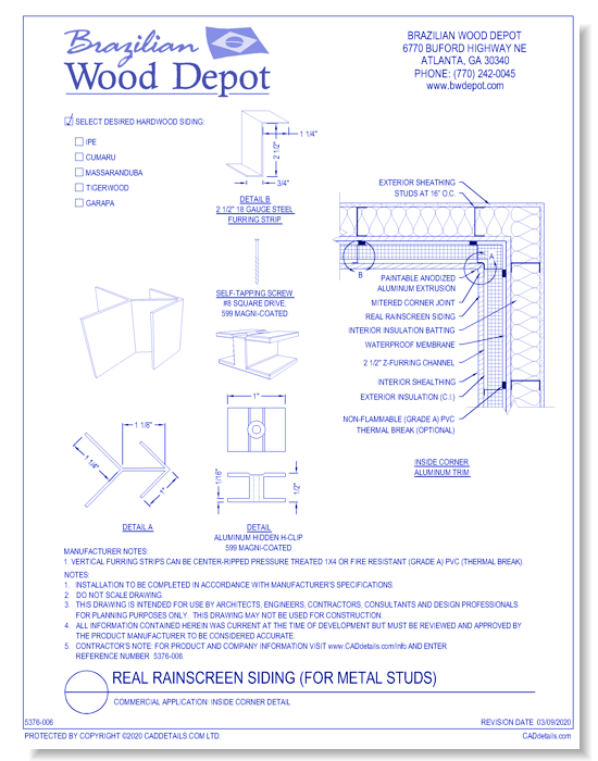 Real Rain Screen™ Siding (Metal Studs): Inside Corner Detail 