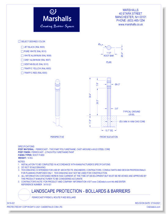 Ferrocast PiPencil Route Fixed Bollard