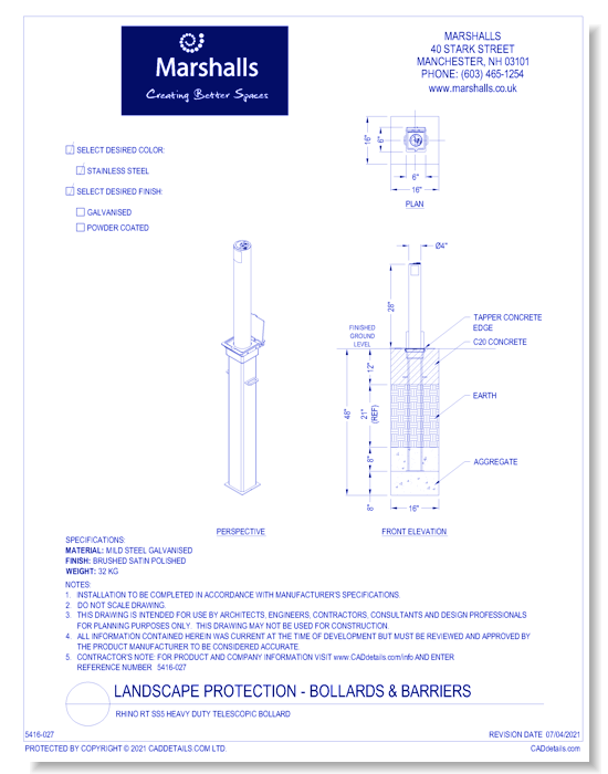Rhino RT SS5 Heavy Duty Telescopic Bollard