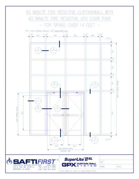 GPX Curtain Wall: 60 Minute Fire Resistive Curtain Wall with 60 Minute Fire Resistive Door Pair For Spans up to 14 Feet - Interior