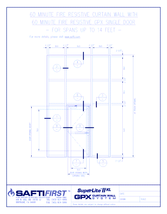 GPX Curtain Wall: 60 Minute Fire Resistive Curtain Wall with 60 Minute Fire Resistive Single Doors For Spans over 14 Feet - Exterior
