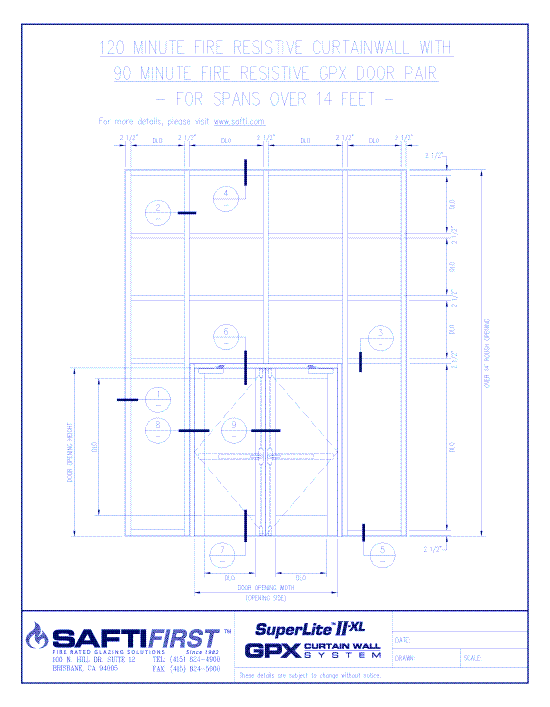 GPX Curtain Wall: 120 Minute Fire Resistive Curtain Wall with 90 Minute Fire Resistive Door Pair For Spans up to 14 Feet - Interior