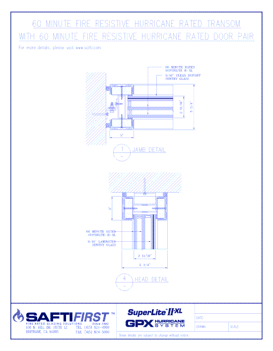 GPX Hurricane: 60 Minute Fire Resistive Hurricane Rated Transom with 60 Minute Fire Resistive Hurricane Rated Door Pair