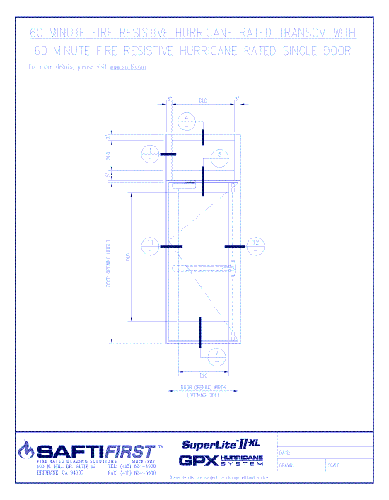 GPX Hurricane: 60 Minute Fire Resistive Hurricane Rated Transom with 60 Minute Fire Resistive Hurricane Rated Single Doors