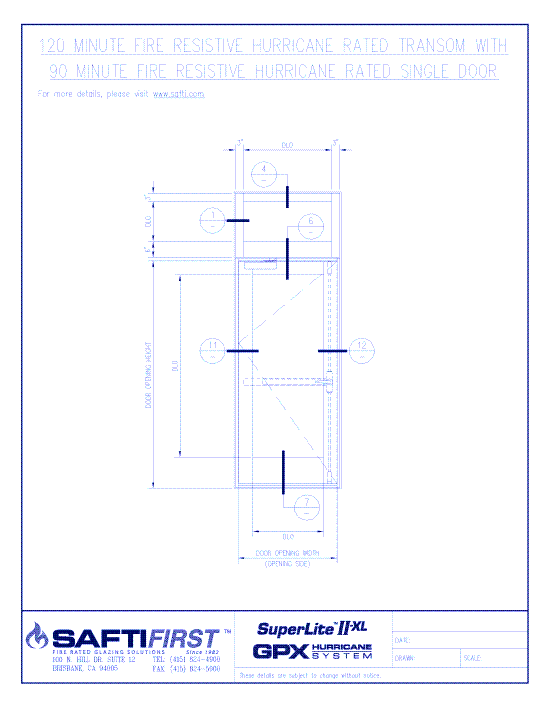 GPX Hurricane: 120 Minute Fire Resistive Hurricane Rated Transom with 90 Minute Fire Resistive Hurricane Rated Single Doors