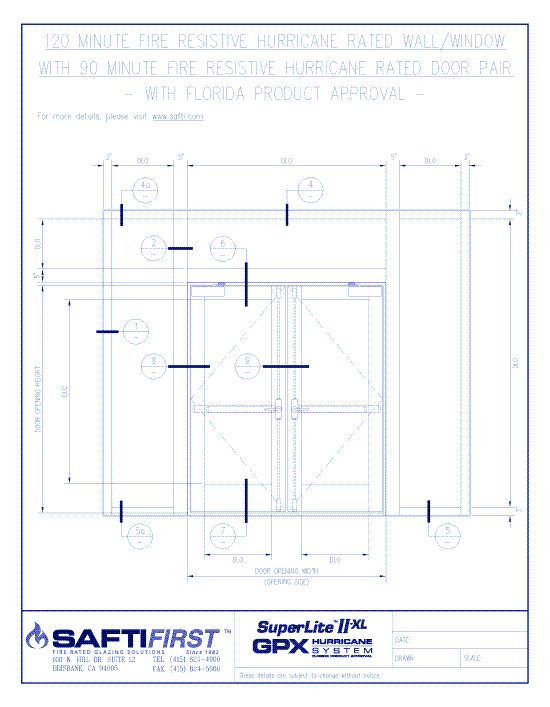 GPX Hurricane: 120 Minute Fire Resistive Hurricane Rated Wall with 90 Minute Fire Resistive Hurricane Rated Door Pair