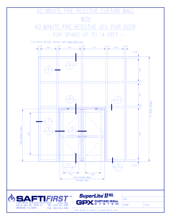 GPX Curtain Wall: 60 Minute Fire Resistive Curtain Wall with 60 Minute Fire Resistive Door Pair For Spans up to 14 Feet