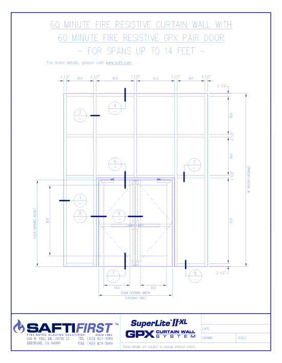 GPX Curtain Wall: 60 Minute Fire Resistive Curtain Wall with 60 Minute Fire Resistive Door Pair For Spans up to 14 Feet – Insulated