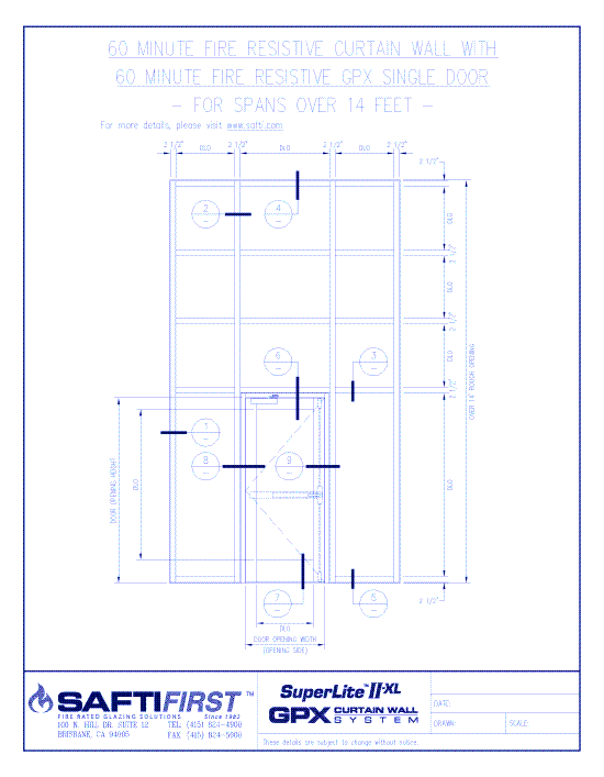 GPX Curtain Wall: 60 Minute Fire Resistive Curtain Wall with 60 Minute Fire Resistive Single Doors For Spans over 14 Feet – Insulated