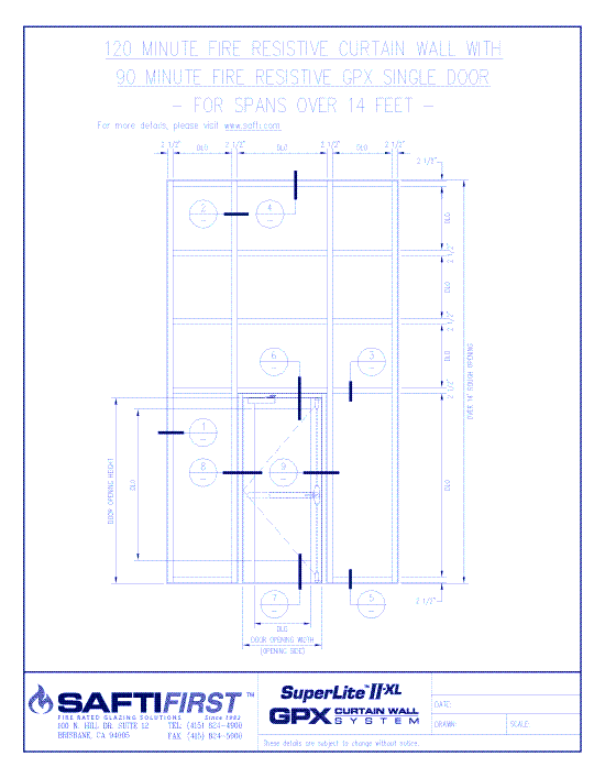 GPX Curtain Wall: 120 Minute Fire Resistive Curtain Wall with 90 Minute Fire Resistive Single Door For Spans over 14 Feet – Insulated