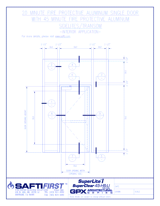 GPX Architectural Series: 20 Minute Fire Protective Aluminum Single Door with 45 Minute Fire Protective Aluminum Sidelites/Transom