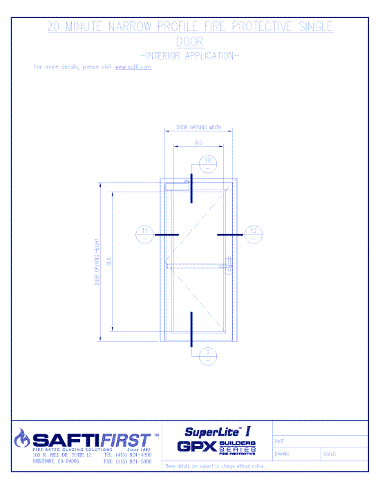GPX Builders Series: 20 Minute Fire Protective Single Door with SuperLite I (Narrow Profile)